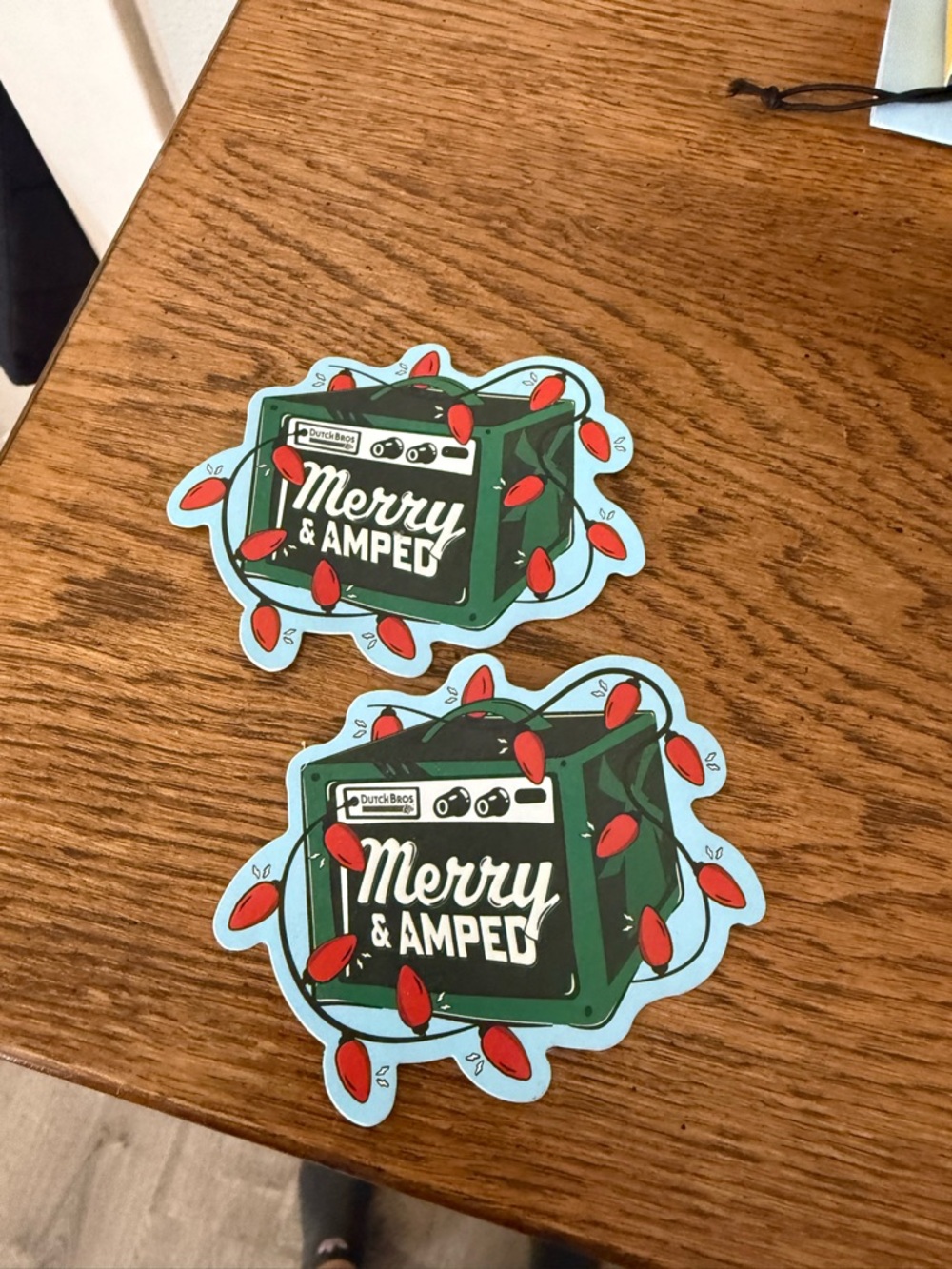 Dutch Bros Merry & Amped Green Amp Sticker - Holiday Guitar Amp